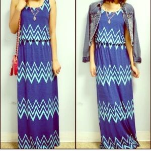 Pixley Summer Maxi Dress Chevron Print Blue Size XL